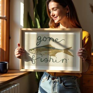 Gone Fishin' Print: Retro Fish Poster, Outdoorsy Art, Cabin Wall Decor image 2