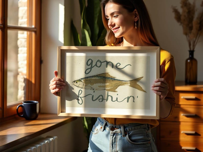 Gone Fishin' Print: Retro Fish Poster, Outdoorsy Art, Cabin Wall Decor image 2