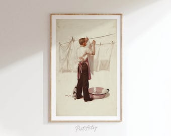 Lámina de lavandería vintage, arte mural de mediados de siglo