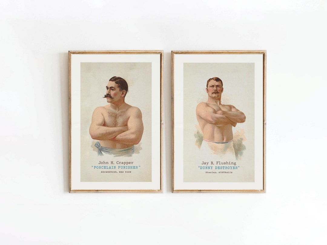 Mens Funny Bathroom Art Prints Mens Room Set of 2 Vintage Style Wall Art Home Wall Decor Toilet ...