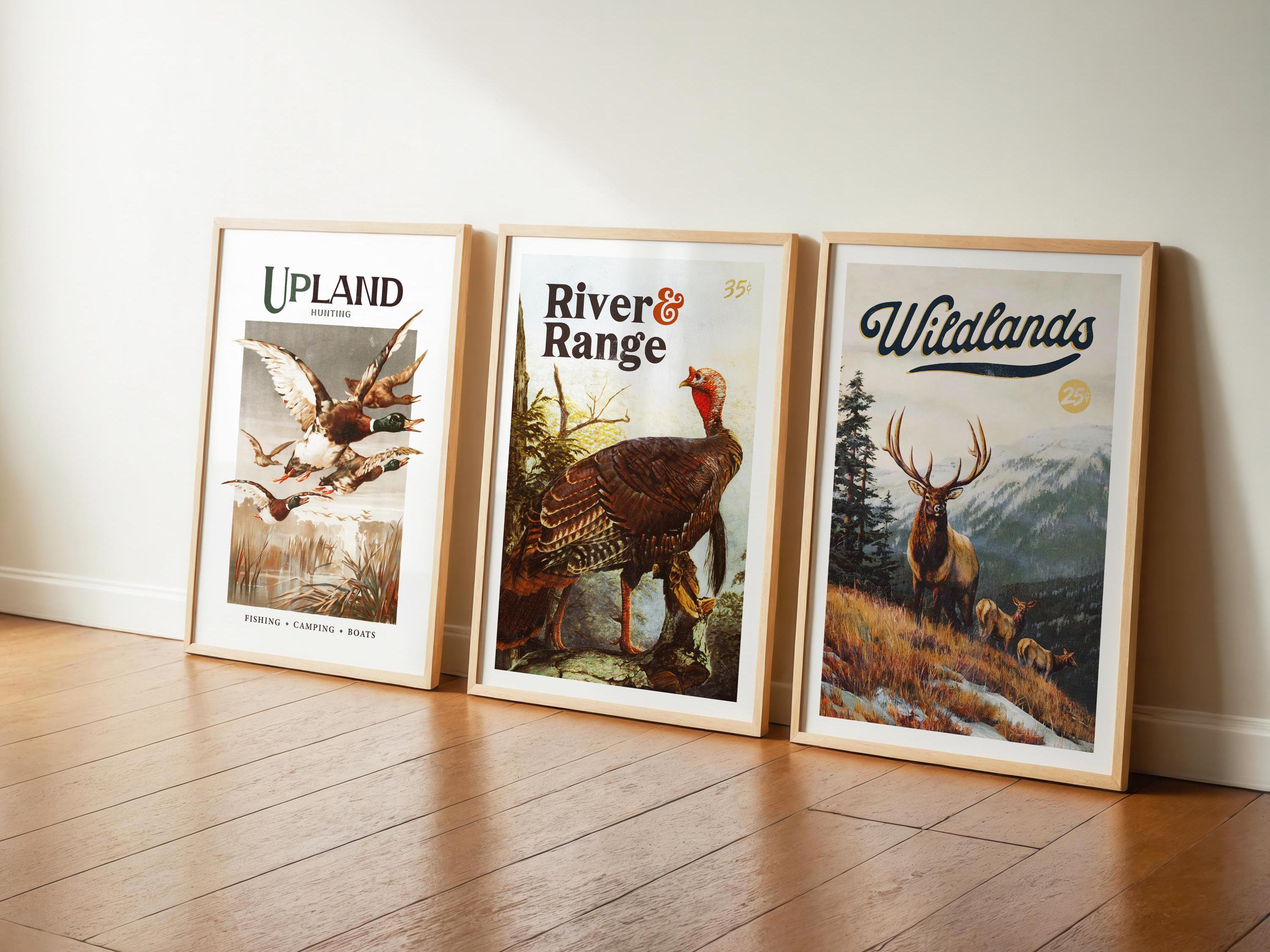 Old Time Hunting Prints Retro Hunting Art Poster Set of 3 Hunting Wall Decor Outdoorsy Cabin Wall Art Gift for Hunter Dad
