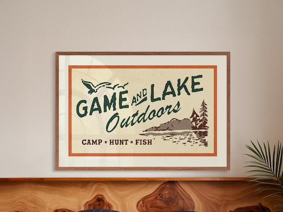 Retro Outdoors Art Print Camp Hunt Fish Poster Outdoorsy Gift for Dad Fishing Wall Art Hunting Wall Decor Lake House Cabin Decor