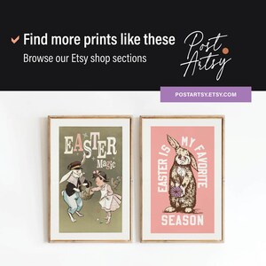 Retro påskkonsttryck Set med 2 retro skrift + kaninposters Påskväggkonst Festlig köksdekoration Julklapp till hemmet bild 8