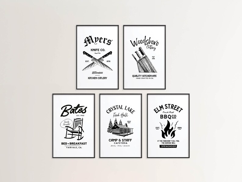 Killer Kitchen Art Horror Movie Prints Set of 5 Mix + Match Nightmare Kitchen Wall Decor Halloween Kitchen Dining Horror Gift for Home ALL 5 PRINTS