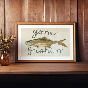 Gone Fishin' Print: Retro Fish Poster, Outdoorsy Art, Cabin Wall Decor image 3