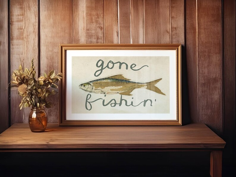 Gone Fishin' Print: Retro Fish Poster, Outdoorsy Art, Cabin Wall Decor image 3