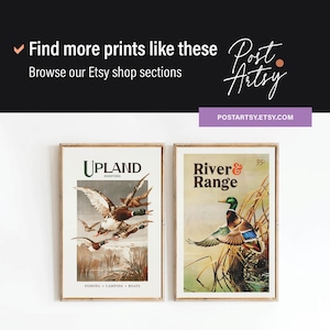 May include: Two vintage magazine covers featuring illustrations of ducks. The first cover is titled "Upland" and features a group of ducks in flight. The second cover is titled "River & Range" and features a single duck in a marsh.