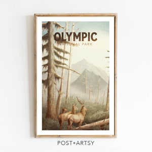 Cartel OLÍMPICO Parque Nacional Impresión Estilo Vintage Parques Nacionales Arte Viaje Decoración Redwood Park Impresión al aire libre Arte de la pared Regalo para un amigo