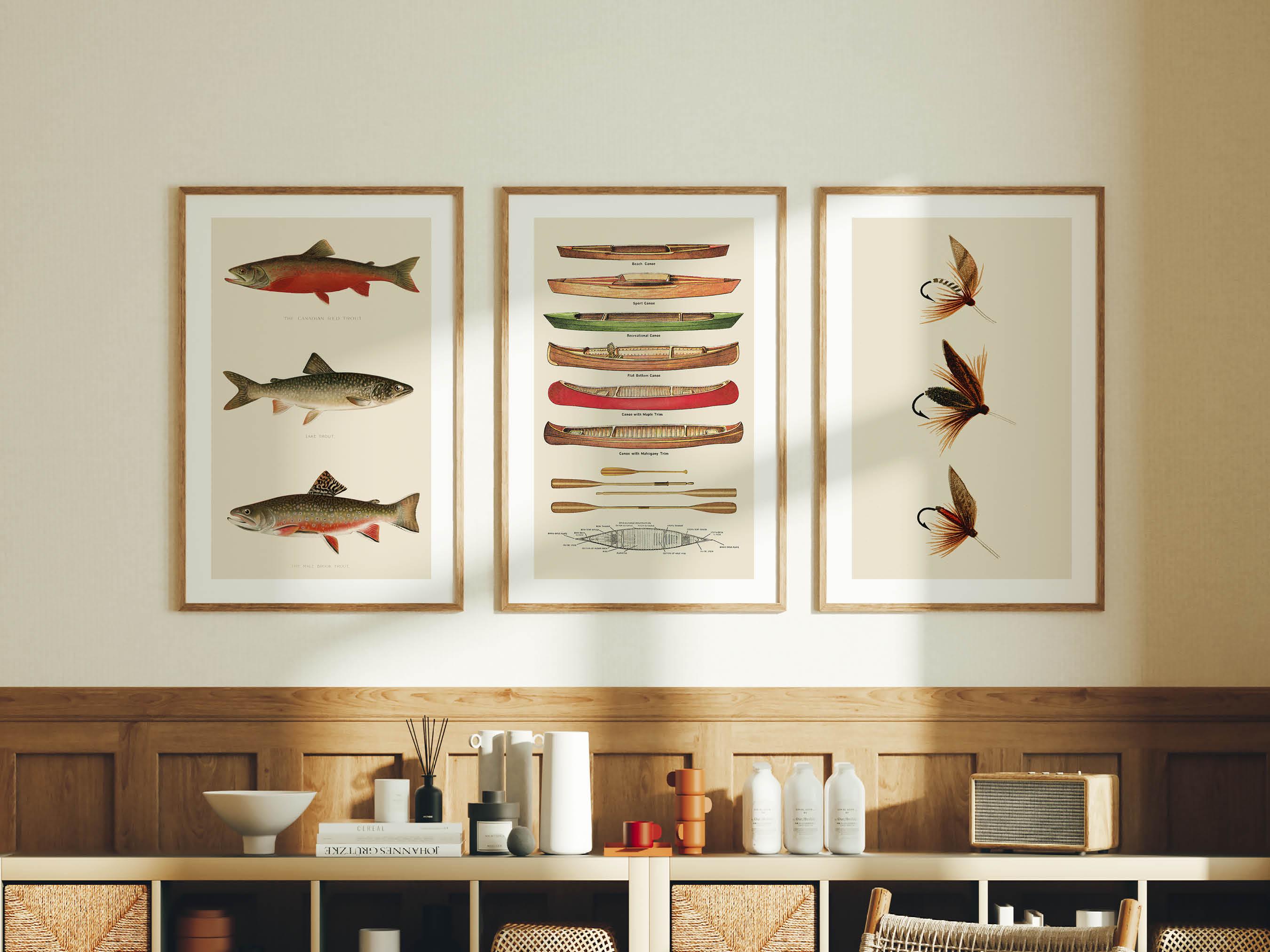 Retro Fishing Prints Outdoors Art Fishing Art Posters Set of 3 Outdoorsy Wall Prints Home Office Decor Nature Wall Art Fishing Gift for Dad
