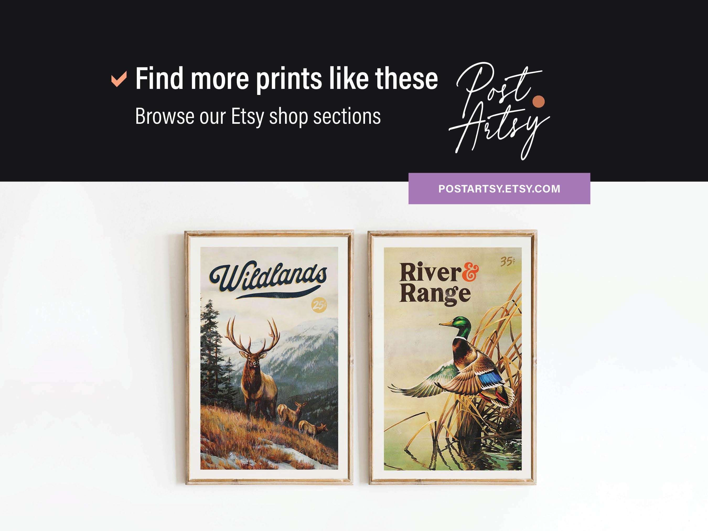 Retro Wildlife Prints Hunting + Fishing Art Poster Set of 3 Wildlife ...