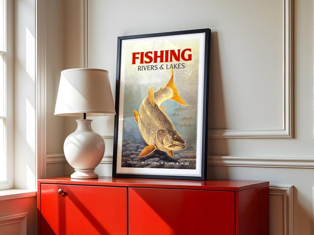 Stampa artistica retrò di pesca, regalo per pescatore, poster di