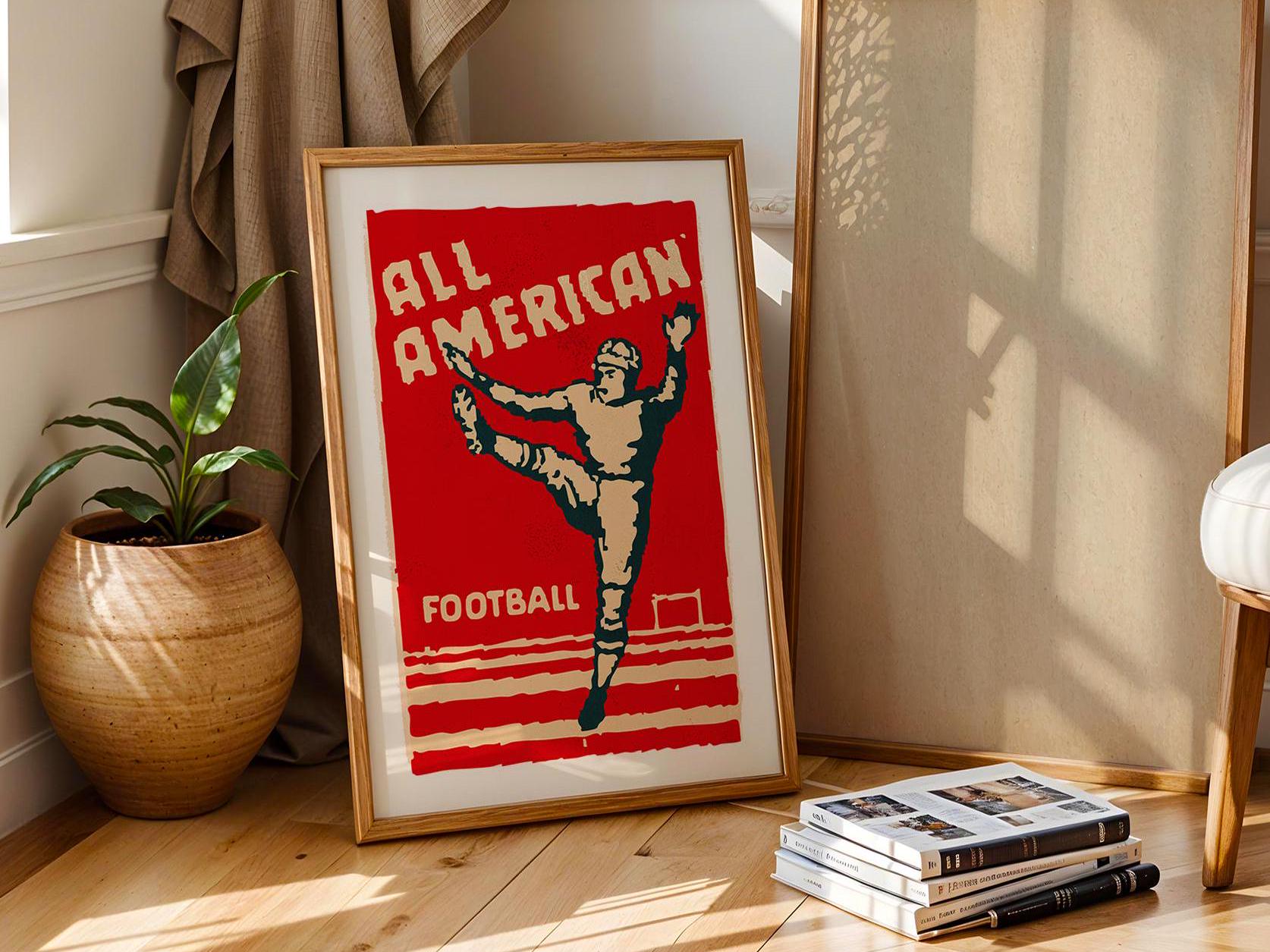 Retro Football Art American Football Print Vintage Football Poster ...