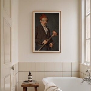 Funny Bathroom Art Wall Decor Plunger Classical Painting Vintage ...