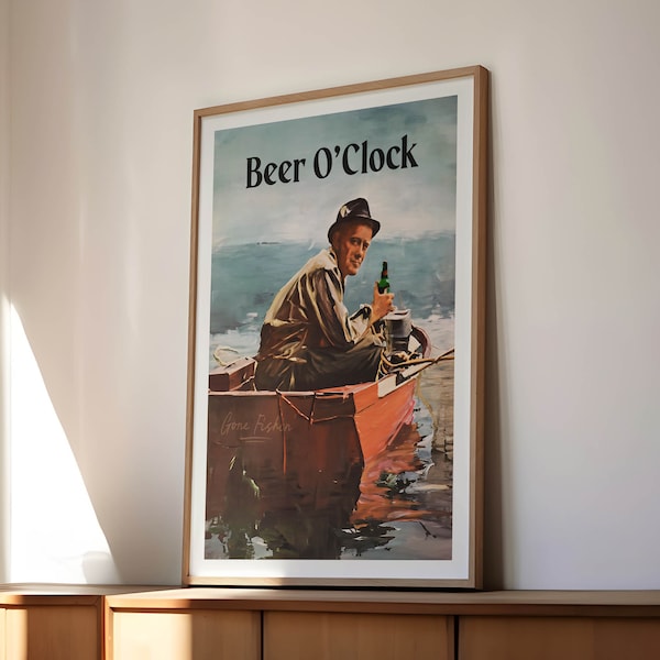 Beer O'Clock Fishing-print, funbar-muurkunst