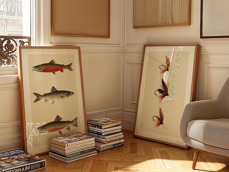 Retro Fiskekonsttryck: Väggdekorationer för utomhusbruk, set om 3 bild 2