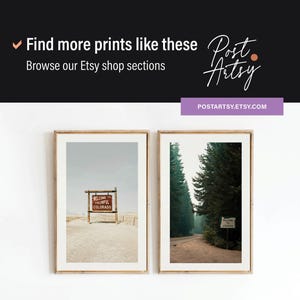 May include: Two framed prints of landscape photography. The left print shows a sign that reads "Welcome to Colorful Colorado". The right print shows a dirt road through a forest.