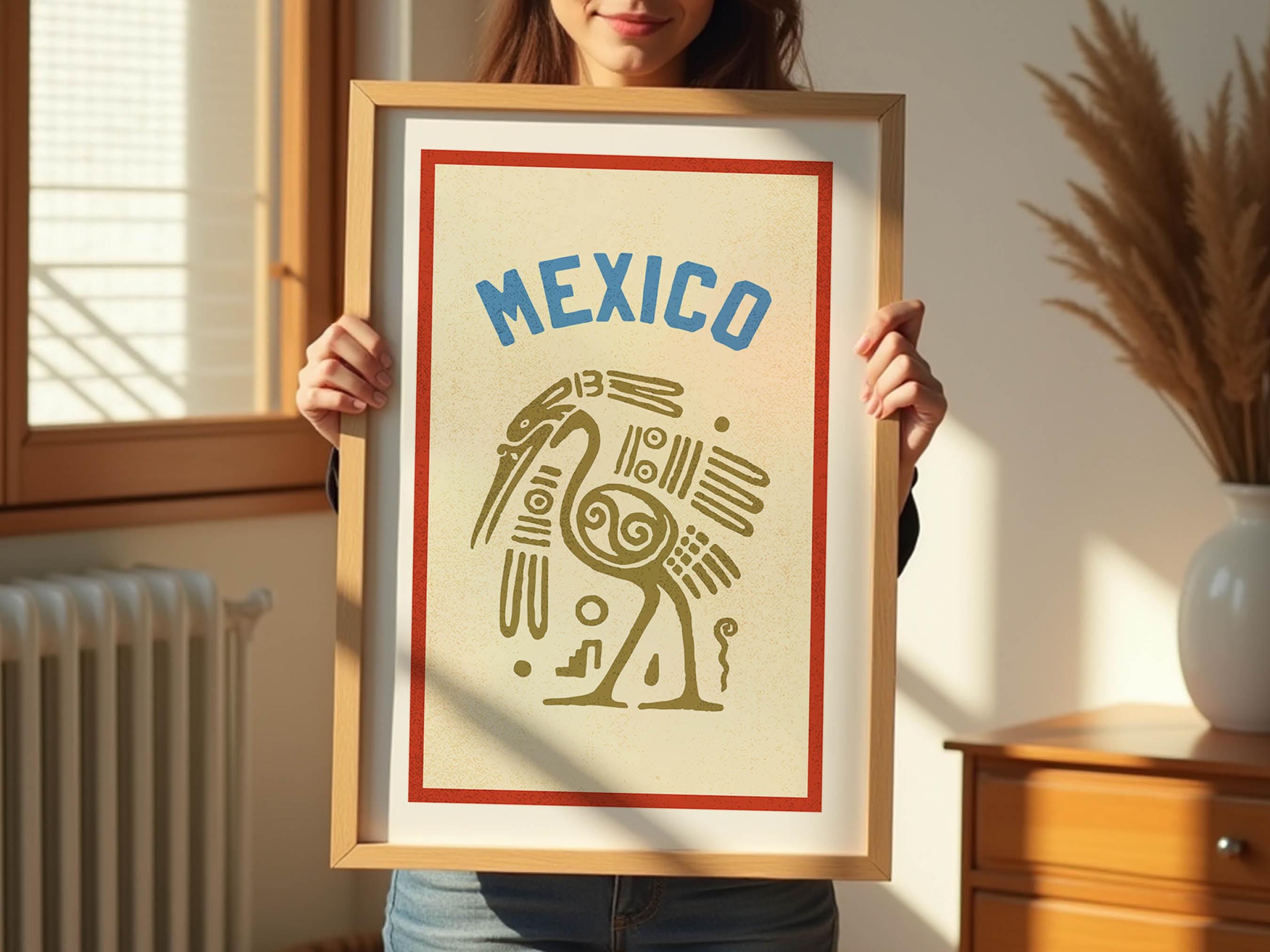 Retro Mexico Travel Prints Set of 2 Mexico Art Bird + Cactus Posters Colorful Mexican Artwork Gift for Traveler Outdoorsy Wall Art