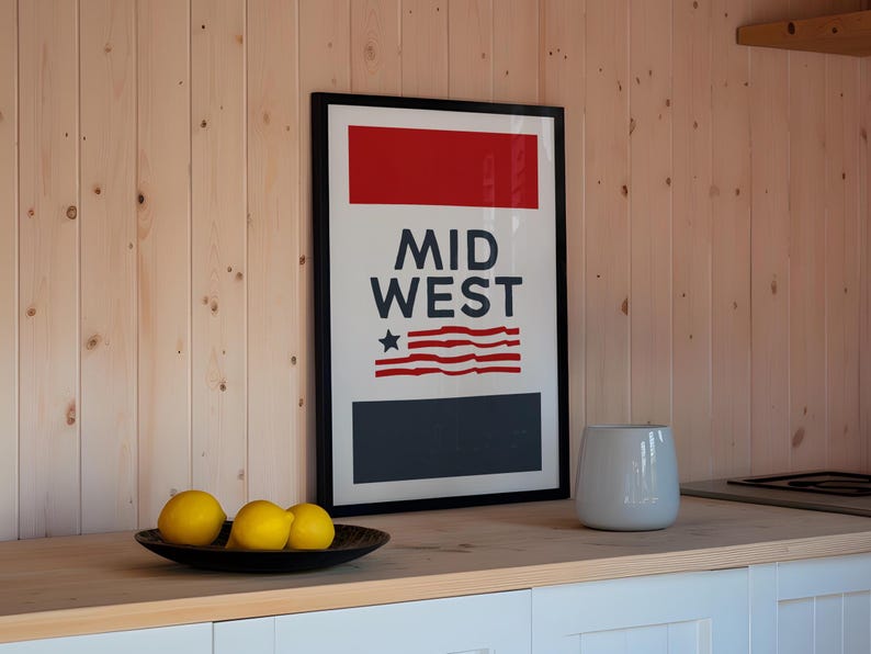 Midwest Travel Print Midwest Art Wall Decor Retro Midwest Poster America Wall Art United States Gift For Traveler Outdoorsy Wall Decor image 2