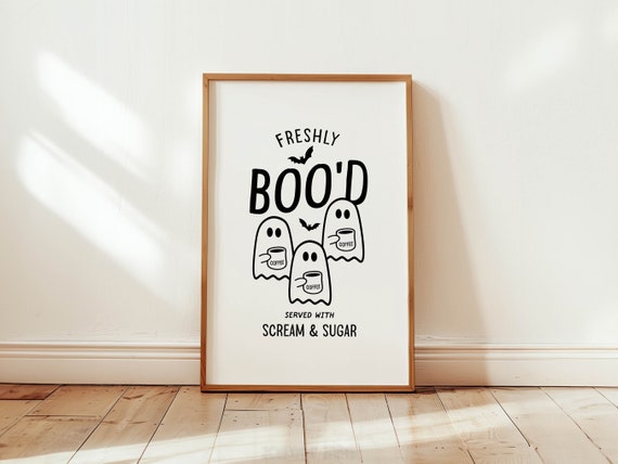 Coffee Ghost Print, Fun Bar Cart Poster, Spooky Kitchen Decor