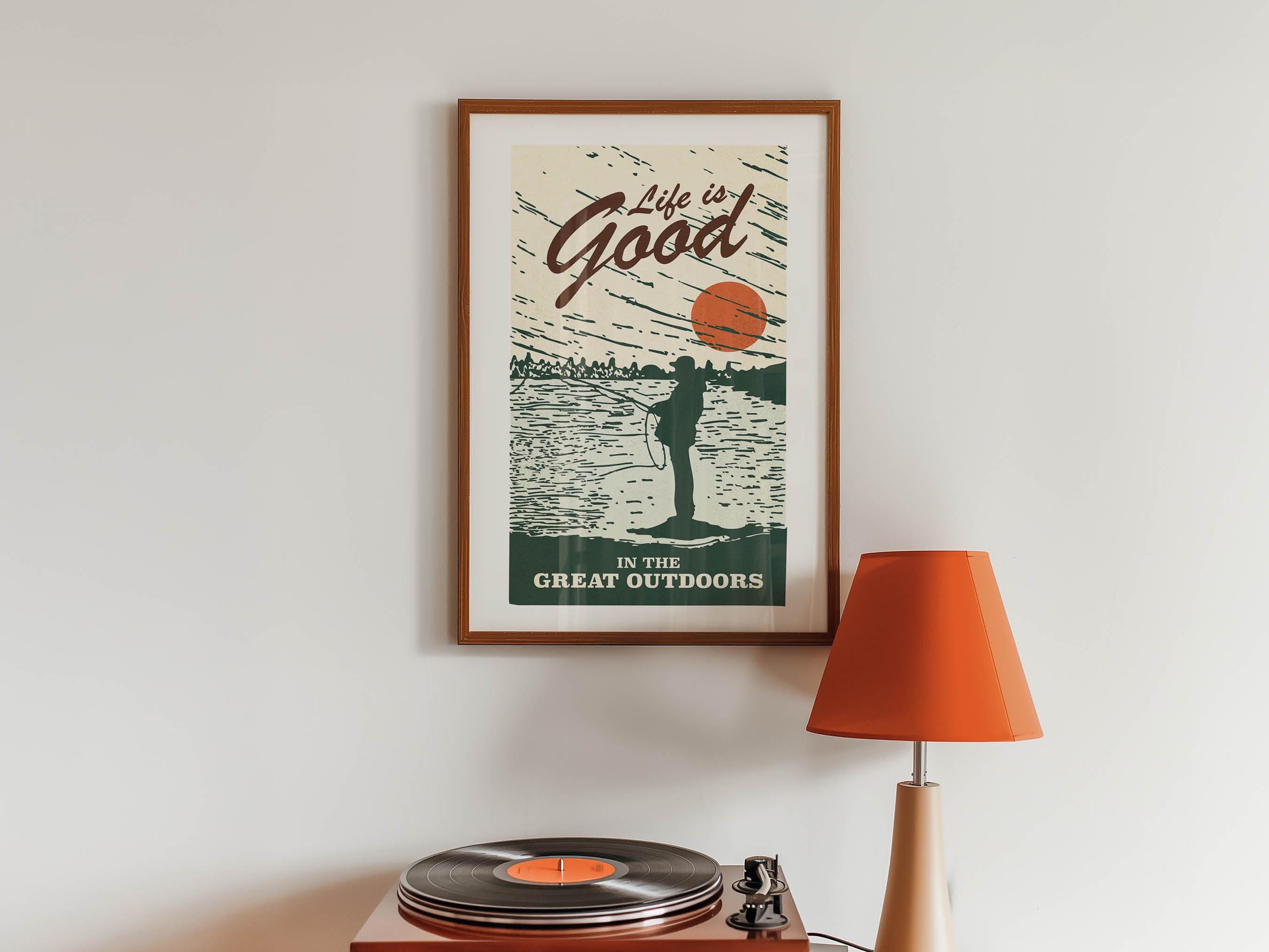 Retro Outdoors Art Print Life is Good Poster Outdoorsy Gift for
