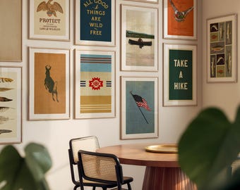 Retro Hunt + Fish Posters: Set of 10 Wildlife Prints Outdoors Art Cabin Decor