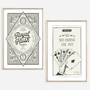 Funny Bathroom Print Set Royal Flush Bathroom Set of 2 Prints Bathroom Wall Art Decor Poker Cards Bathroom Wall Decor Bathroom Gift Set