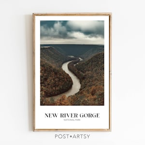 Cartel del Parque Nacional New River Gorge Rústico Country Travel Print MidCentury Modern Minimalist Decor Vintage Style Wall Art Friend Gift