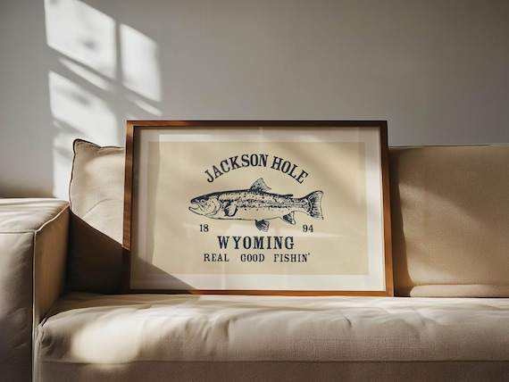 Jackson Hole Print Retro Wyoming Art Fishing Poster Wyoming Wall Art Retro United States Wall Decor Gift For Traveler or Wyomingite