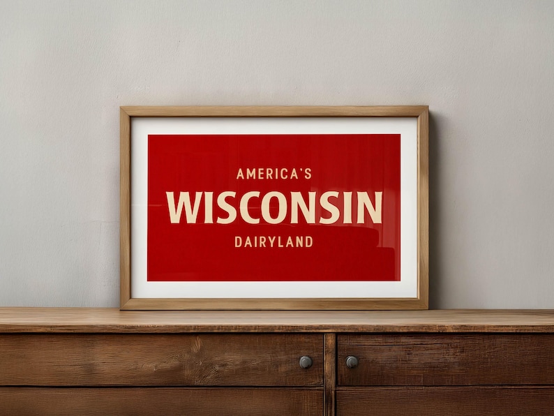 Retro Wisconsin Poster: America's Dairyland Print, State Travel Art image 3
