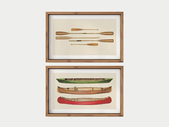 Retro Canoe Prints Outdoors Art Canoe + Paddle Posters Set of 2 Outdoorsy Wall Prints Office Decor Nature Wall Art Fishing Gift for Dad