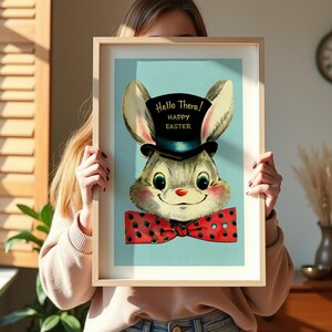 Retro påskkonsttryck Set med 2 retro skrift + kaninposters Påskväggkonst Festlig köksdekoration Julklapp till hemmet Bunny Print