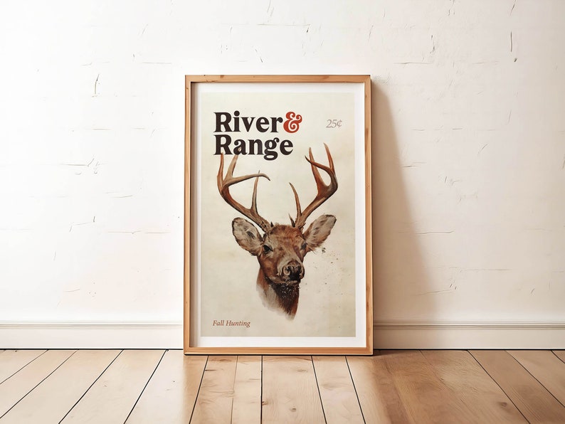 May include: A vintage magazine cover featuring a deer with antlers, the text "River & Range" and the price "25&cent;". The cover also includes the text "Fall Hunting".
