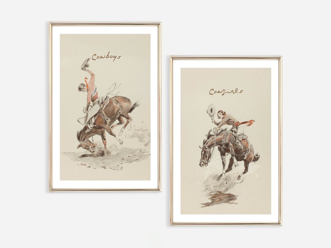 Bathroom Art Cowboy Cowgirl Set of 2 Prints Bathroom Wall Art Bathroom