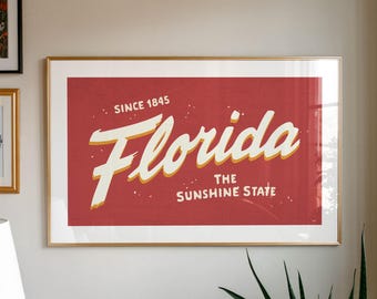 Retro Florida Art Print Sunshine State Florida Poster Florida Wall Art Retro United States Wall Decor Gift For Traveler Floridians