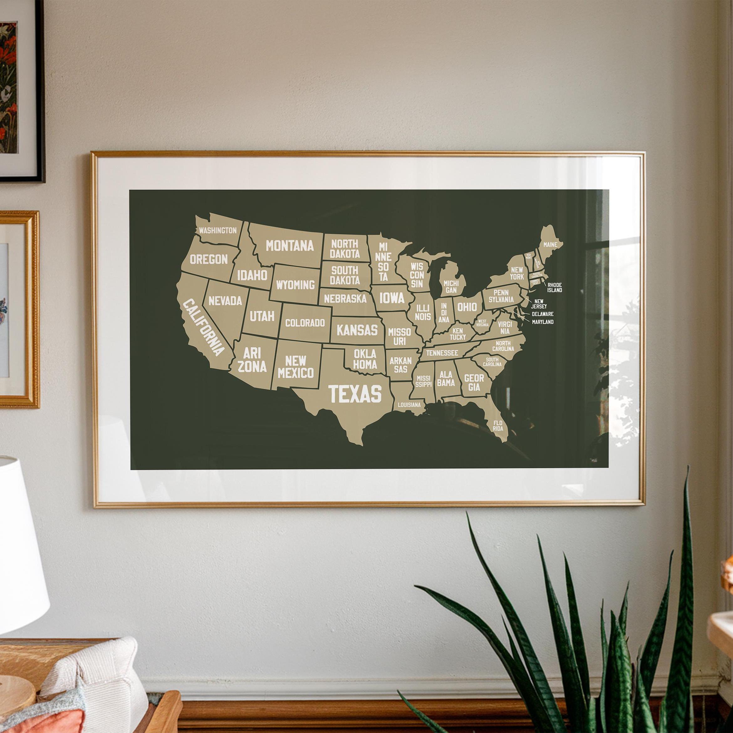 Retro United States Map Art Print, US Travel Decor (11x17) - Etsy