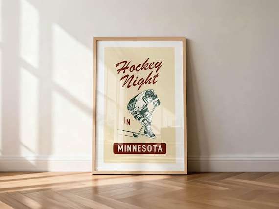 Retro Hockey Print: Minnesota Wall Art Sports Poster Office Decor for Kids Room