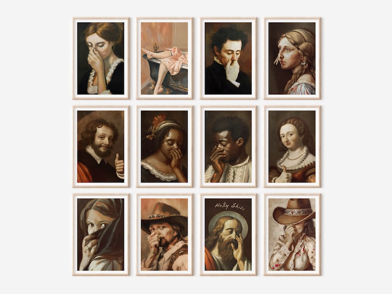 Funny Bathroom Prints Classical Painting Bathroom Bundle Set of 12 Vintage Style Poster Prints Toilet Humor Amusing Gift image 2