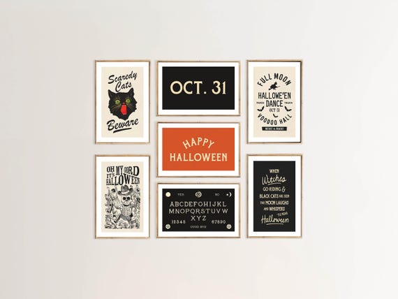 Retro Halloween Art Prints: Spooky Goth Holiday Poster Set