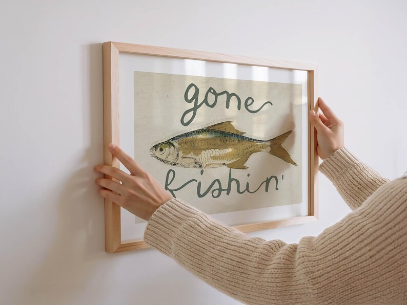 Gone Fishin' Print: Retro Fish Poster, Outdoorsy Art, Cabin Wall Decor image 4