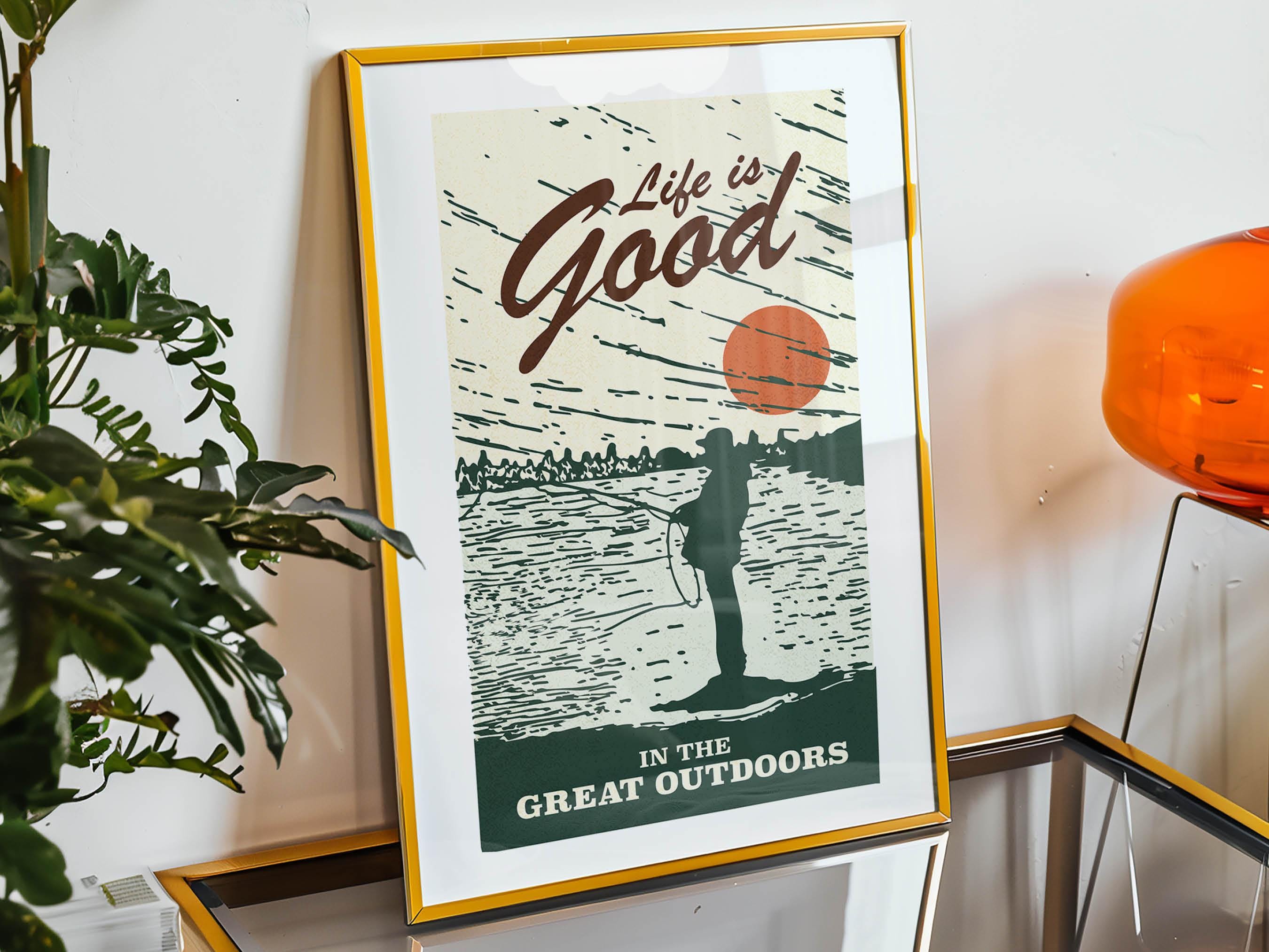 Retro Outdoors Art Print Life is Good Poster Outdoorsy Gift for