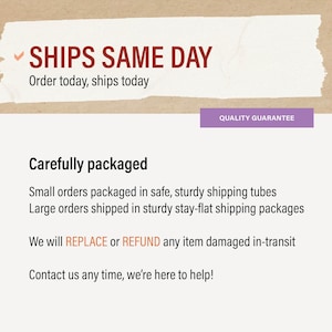 May include: A text graphic with a checkmark and the words "SHIPS SAME DAY" in red. Below the text is the phrase "Order today, ships today". The graphic is on a brown background with a white border. Below the graphic is the text "QUALITY GUARANTEE" in a purple box.