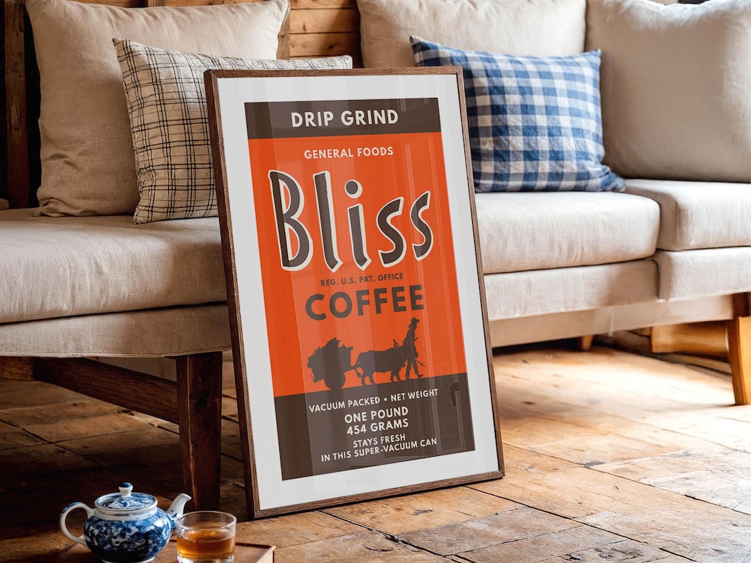 Rustic Coffee Labels Retro Coffee Label Print Bliss Coffee Tin Poster Rustic Kitchen Art ...