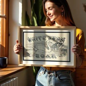 Retro Soap Label Print: Swan Poster, Vintage Style Bathroom Art image 2