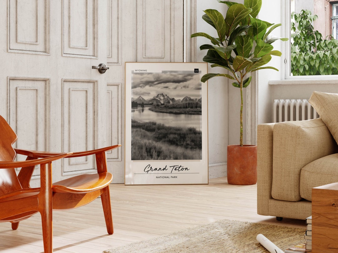 Grand Teton National Park Poster, Black and White Wyoming Print - Etsy