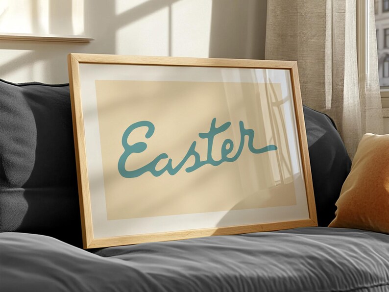 Retro påskkonsttryck Set med 2 retro skrift + kaninposters Påskväggkonst Festlig köksdekoration Julklapp till hemmet Script Print