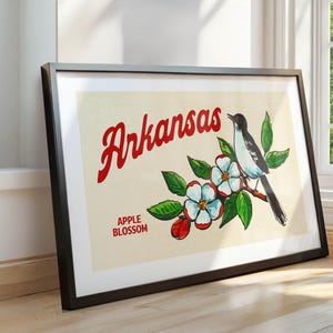 Retro Arkansas Art Apple Blossom Print Arkansas Flower Poster Arkansas ...