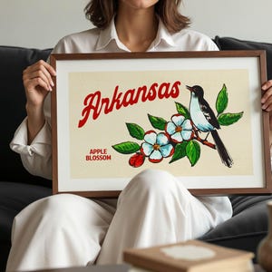 Retro Arkansas Art Apple Blossom Print Arkansas Flower Poster Arkansas ...