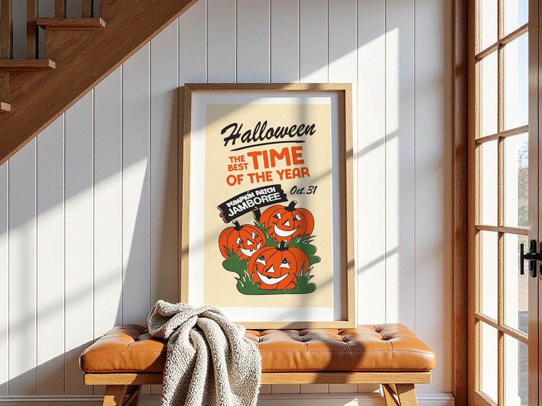 Retro Halloween Pumpkin Patch Art Print: Festive Kitchen Decor - Etsy