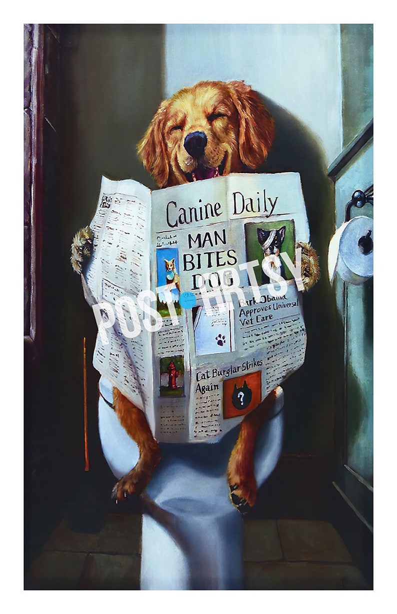 Funny Dog Art Bathroom Decor Toilet Humor Funny Bathroom Dog Etsy