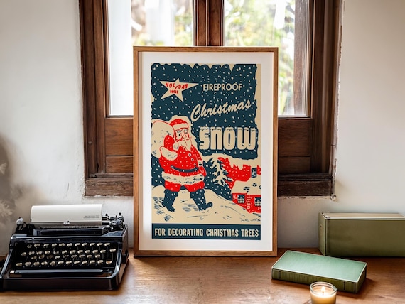 Retro Santa Christmas Poster, Holiday Kitchen Wall Art (11x17 Inch)